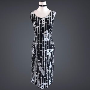Vintage Black & White Graffiti Print Sheath Dress M